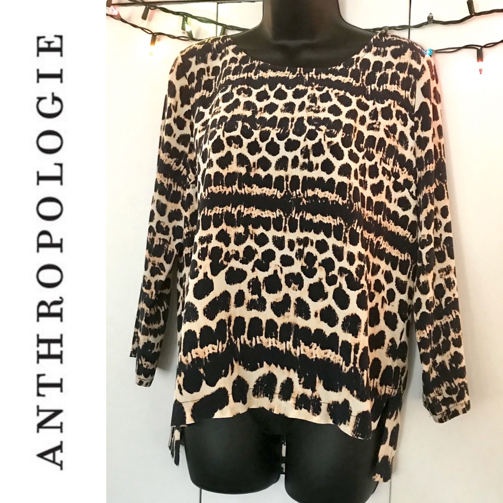 Anthro Maeve 100% Silk Animal Print Hi Lo Top